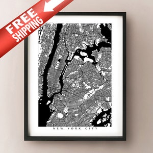 New York City Karte - schwarz und weiß NYC Posterdruck