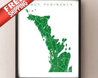 Bruce Peninsula, Ontario map poster art print