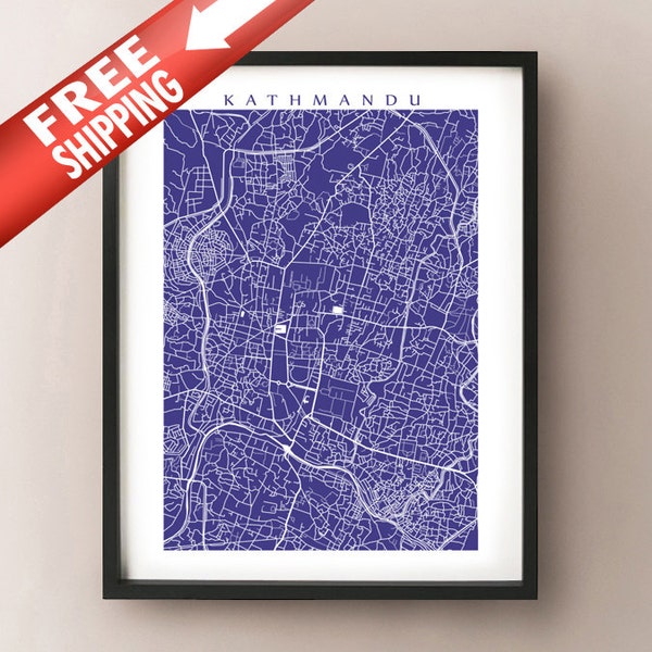 Kathmandu Map Art Print - Nepal poster - Choose your color and size