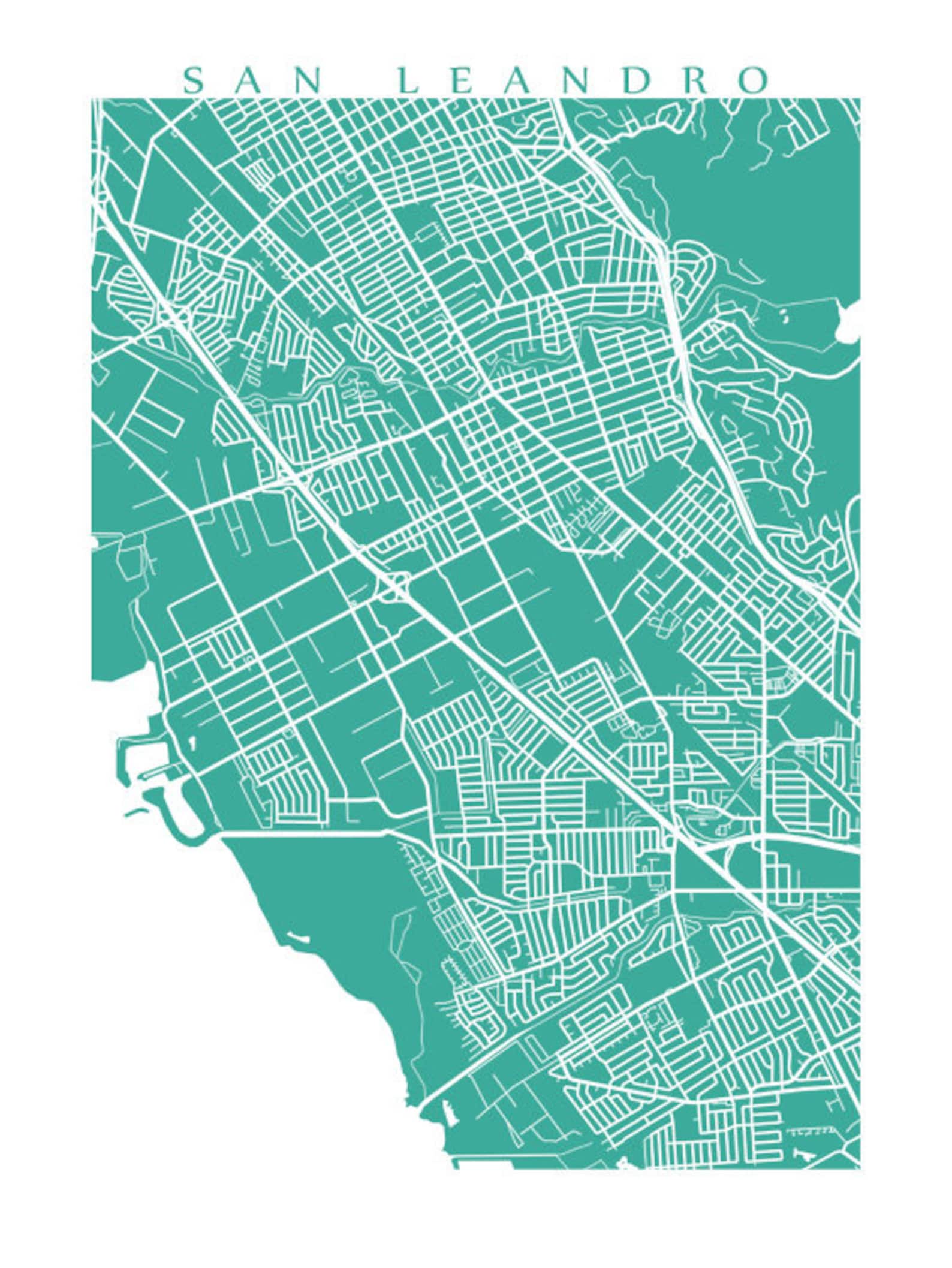 San Leandro Map Art California Poster Print Black and Etsy