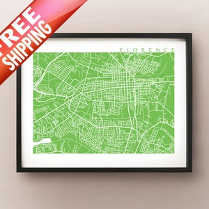 Impressão de mapa de Florença, SC - arte de pôster da Carolina do Sul