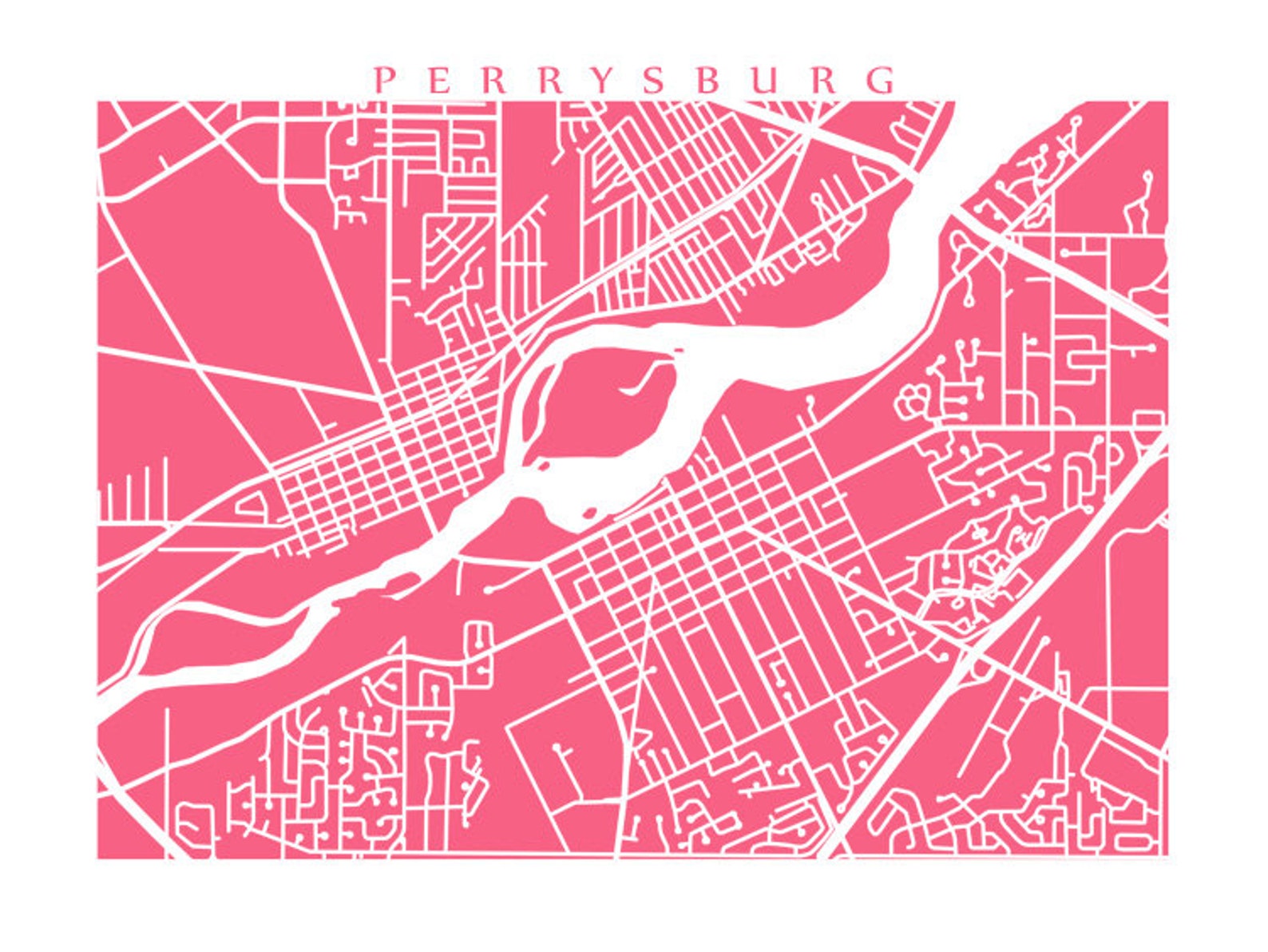 Perrysburg Map Wood County Ohio Poster Print Etsy
