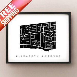 Elizabeth Gardens Karte - Burlington, auf Nachbarschaft Kunstdruck