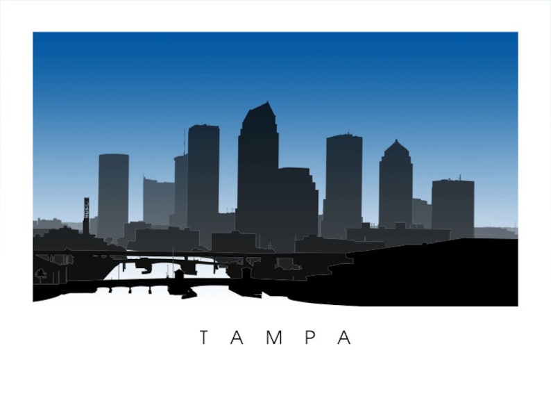 Tampa Skyline Art Florida City Poster Print Etsy