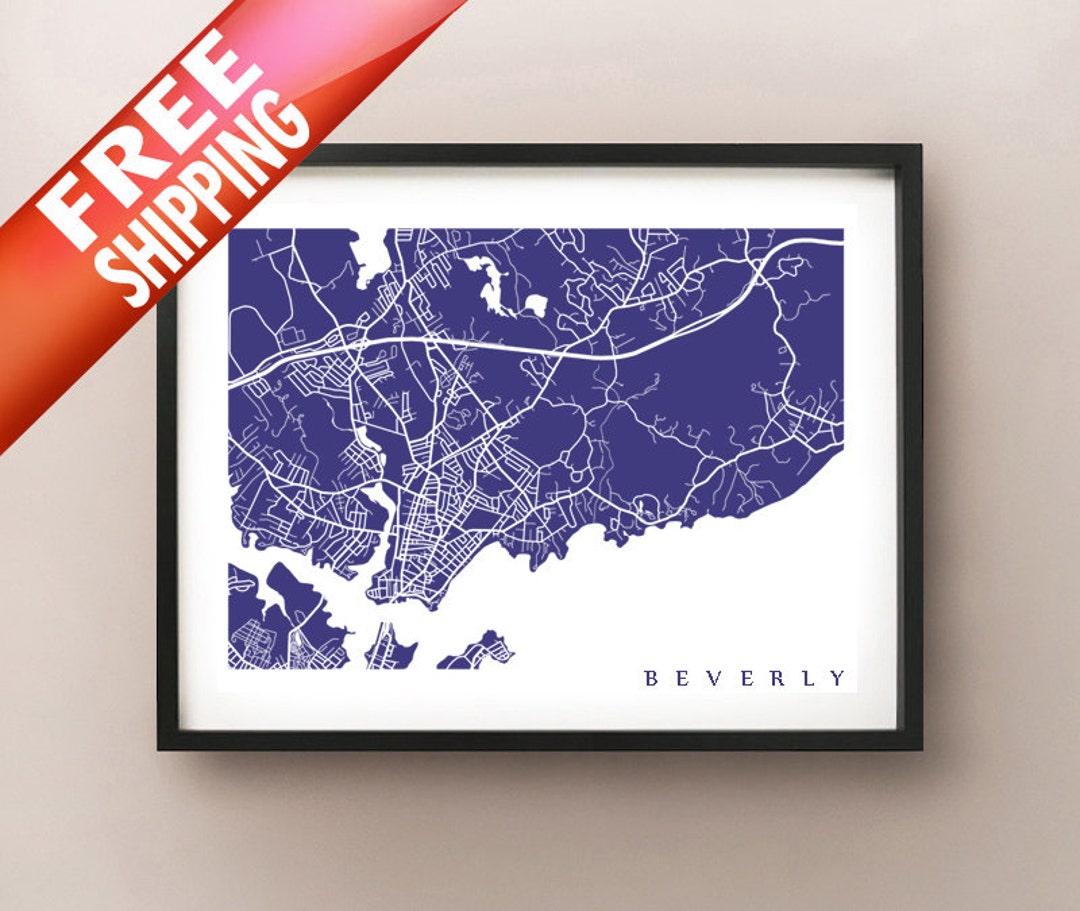 Beverly, Massachusetts Map Print - FREE SHIPPING - Etsy