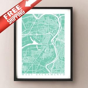 West Sacramento Map Art - Impresión de carteles de California