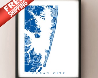 Ocean City, MD Map - Maryland, USA Art Poster Print
