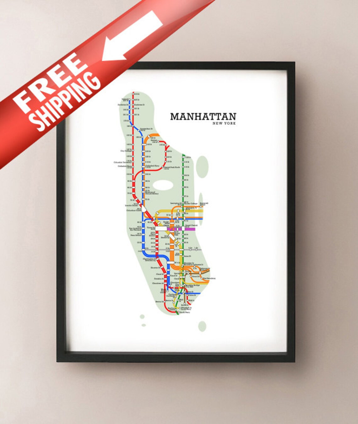 Manhattan Metro Subway Map Art Print - Etsy