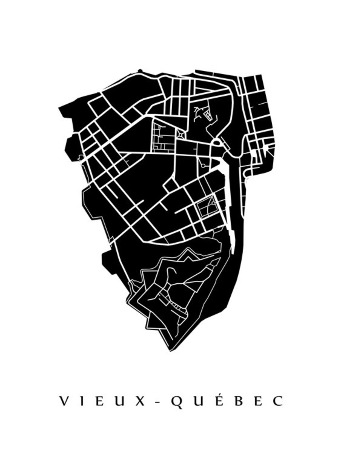Vieuxquebec old Quebec City Map Neighbourhood Art Print Etsy