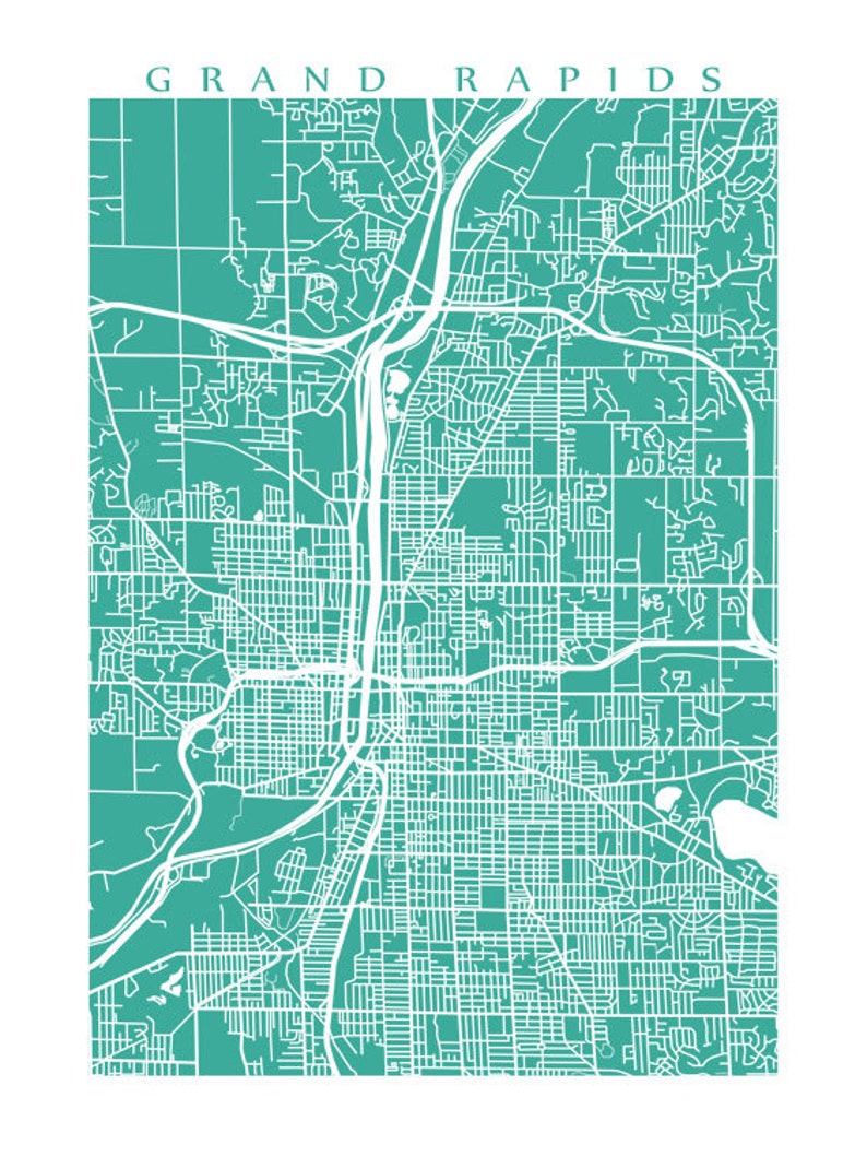 Grand Rapids Map Print Michigan Poster Etsy