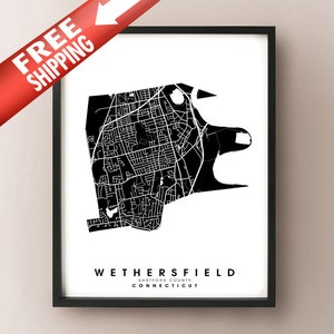 Wethersfield, CT - Imprimer la carte des limites de la ville