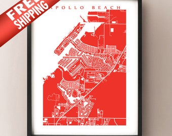 Apollo Beach, FL Map Print Hillsborough County, Florida Poster