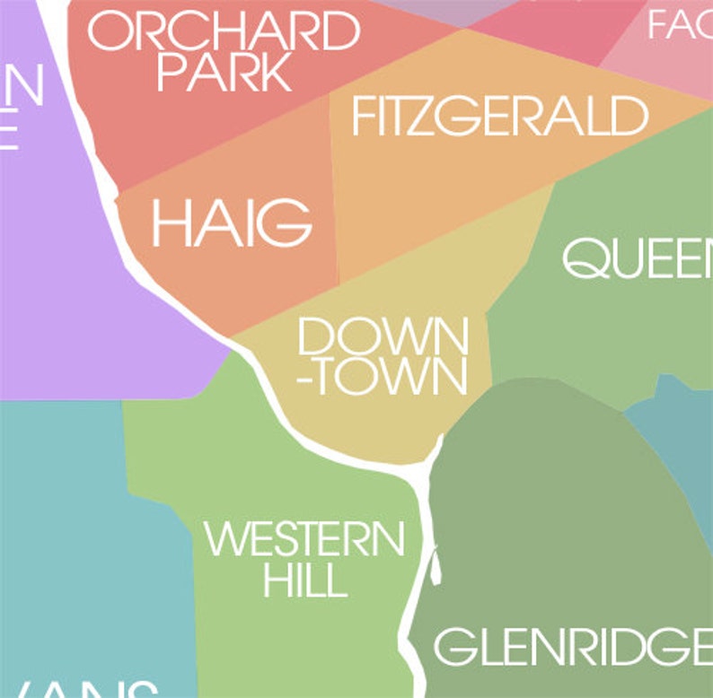 St. Catharines ON Map Coloured Neighbourhoods Print | Etsy