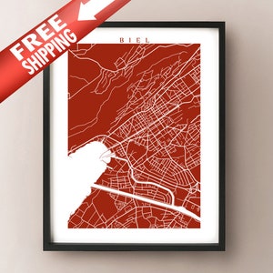 Biel / Bienne Kaart - Zwitserland Poster Print