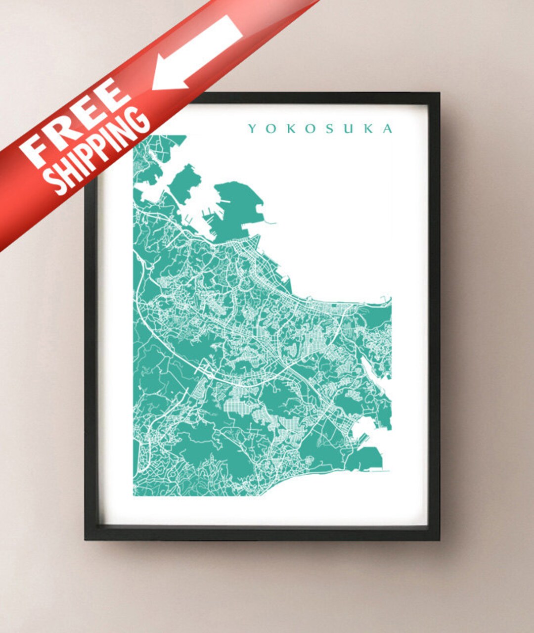 Yokosuka Map Print - Japan Art Poster - 横須賀市 - Etsy