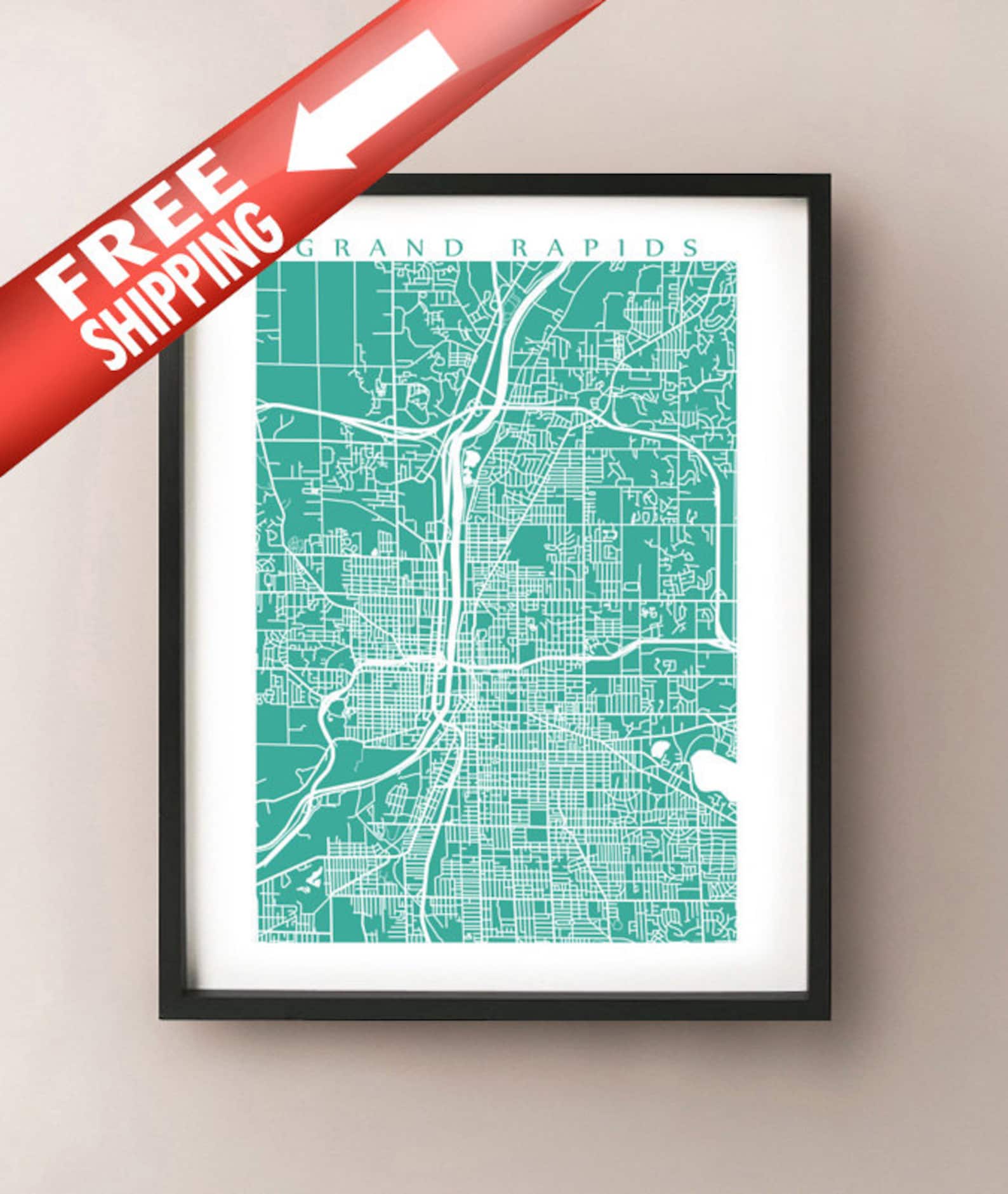 Grand Rapids Map Print Michigan Poster - Etsy