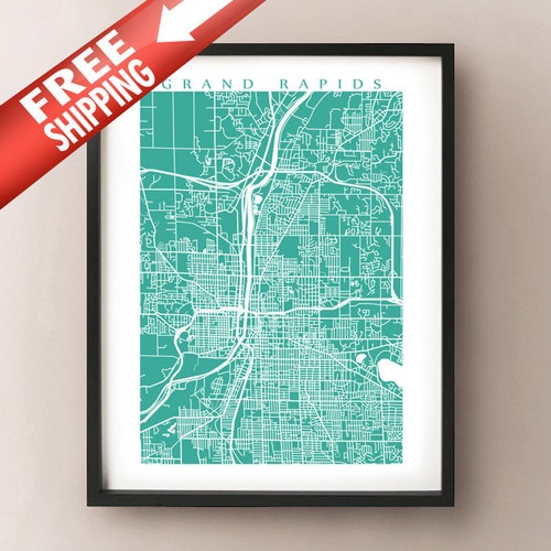 Grand Rapids Map Print Michigan Poster Etsy
