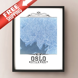 Oslo Vintage Style Blueprint Map Art Print - Oslo, Norway City Map Decor