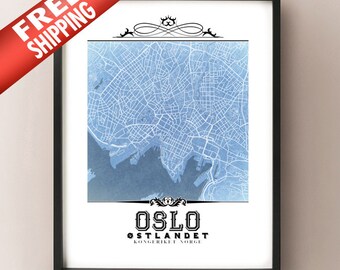 Oslo Norwegen Map Kunstdruck: Vintage Style Blueprint