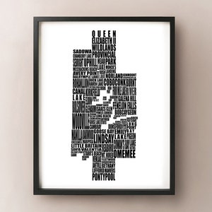 Kawartha Lakes Typography Map Print - Villes de l’Ontario