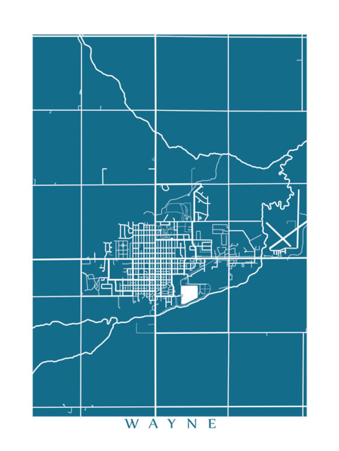 Wayne NE Map Print Nebraska Poster Etsy