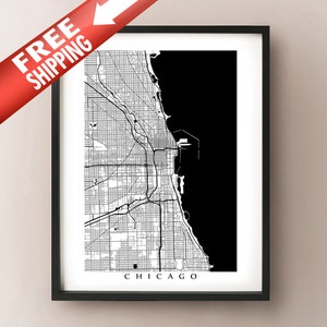 Chicago, Illinois Carte - Plus de tailles disponibles - Black and White Wall Art, Illinois Art Poster