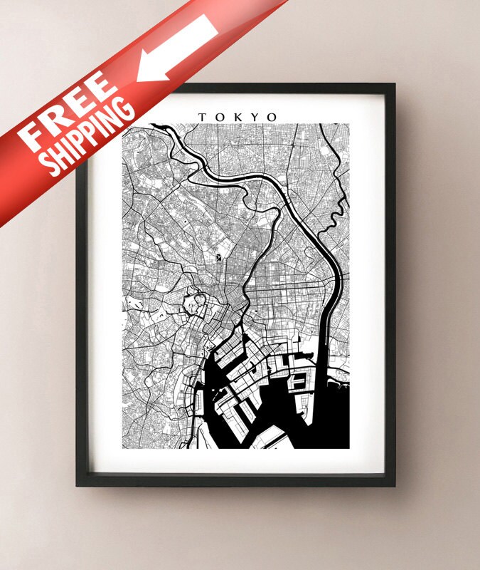 Tokyo Map Print - Black and White - Etsy