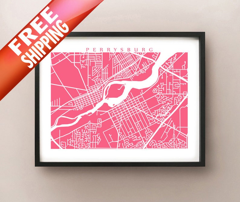 Perrysburg Map Wood County Ohio Poster Print Etsy