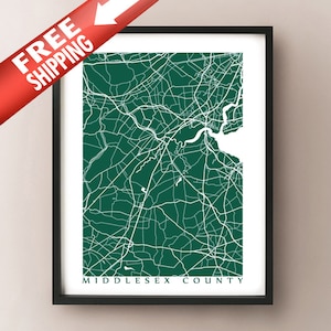 Middlesex County, NJ Karte Kunst - New Jersey Posterdruck
