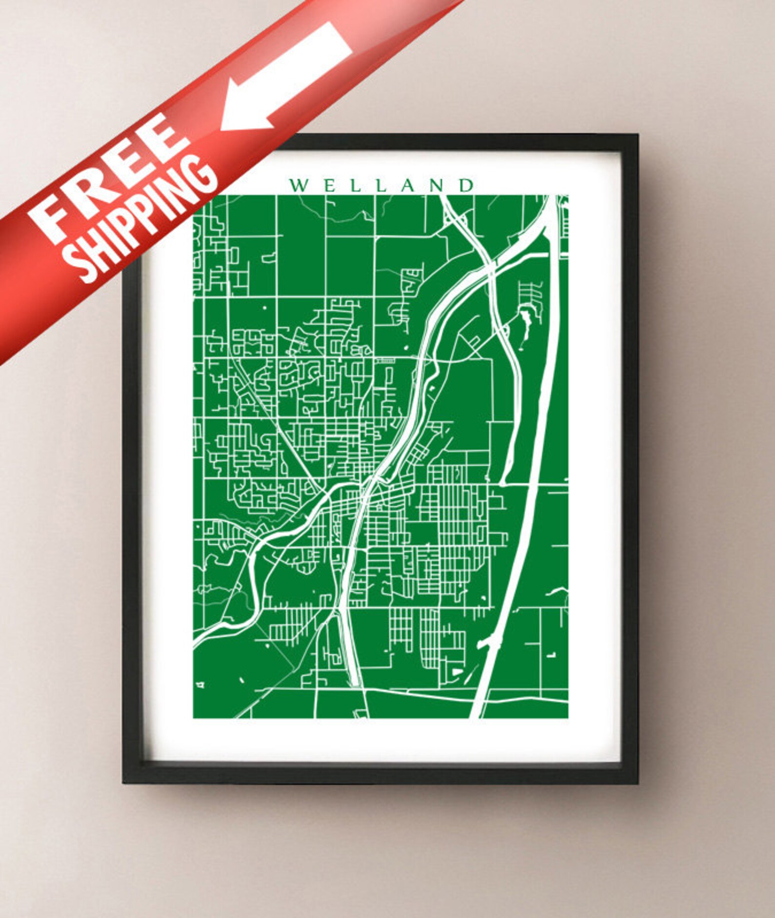 Welland ON Map Canada Wall Art Ontario Niagara Region Etsy