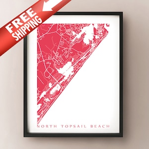 North Topsail Beach Karte Kunstdruck - North Carolina Poster
