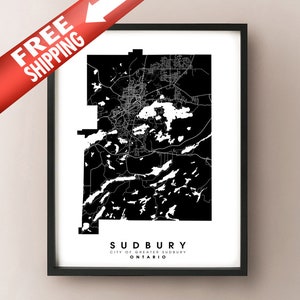 Sudbury, ON - Impresión del mapa de límites de la ciudad