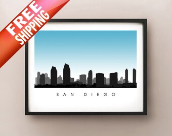 San Diego City Skyline Art - Impresión de carteles de California Cityscape
