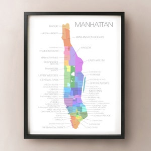 Manhattan, NY Carte - Color Neighborhoods Print