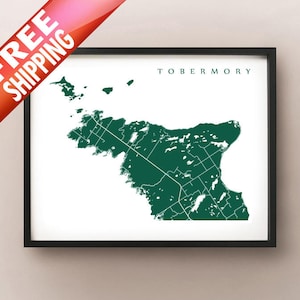 Mapa de Tobermory - Bruce Peninsula, arte del cartel de Ontario