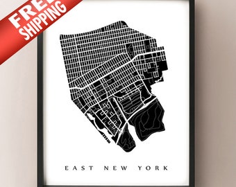 East New York Brooklyn Map Kunstdruck: NYC Neighborhood Decor