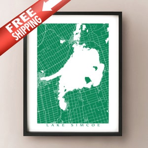 Impression d’affiche de carte du lac Simcoe (Ontario)