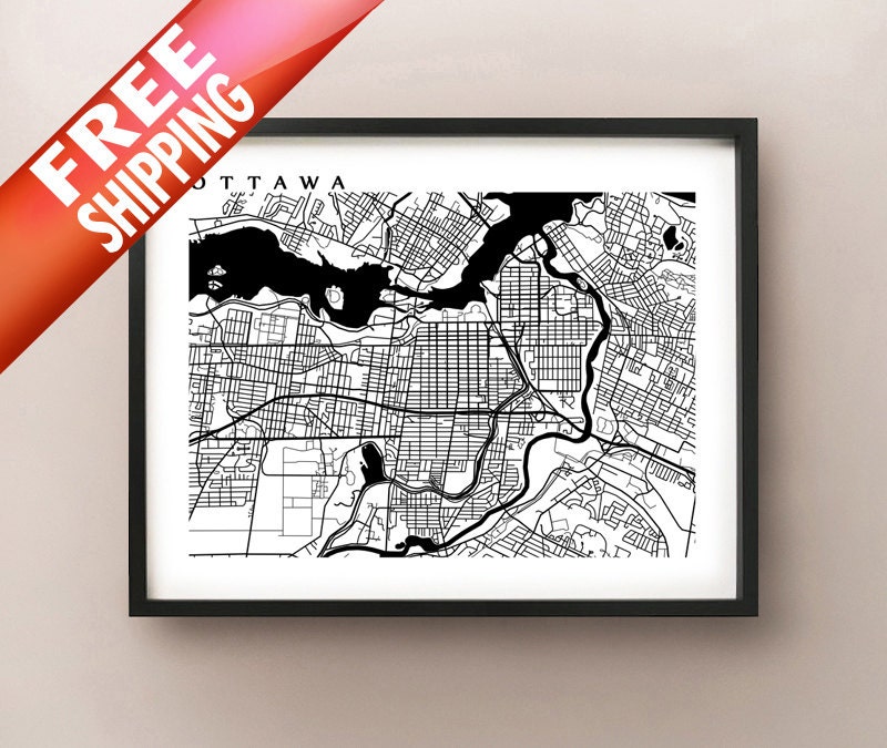 Ottawa Map Art Canada Wall Art Ontario Rideau Canal Etsy Canada