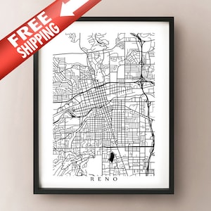 Carte de Reno - Nevada Poster Print - Noir et Blanc