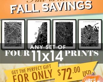 Kunstdruck-Set: Wählen Sie vier beliebige 11 x 14 Stadtdrucke