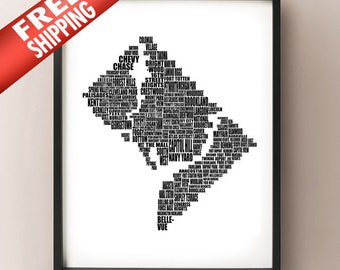Washington Typography Map - Washington DC Neighborhood