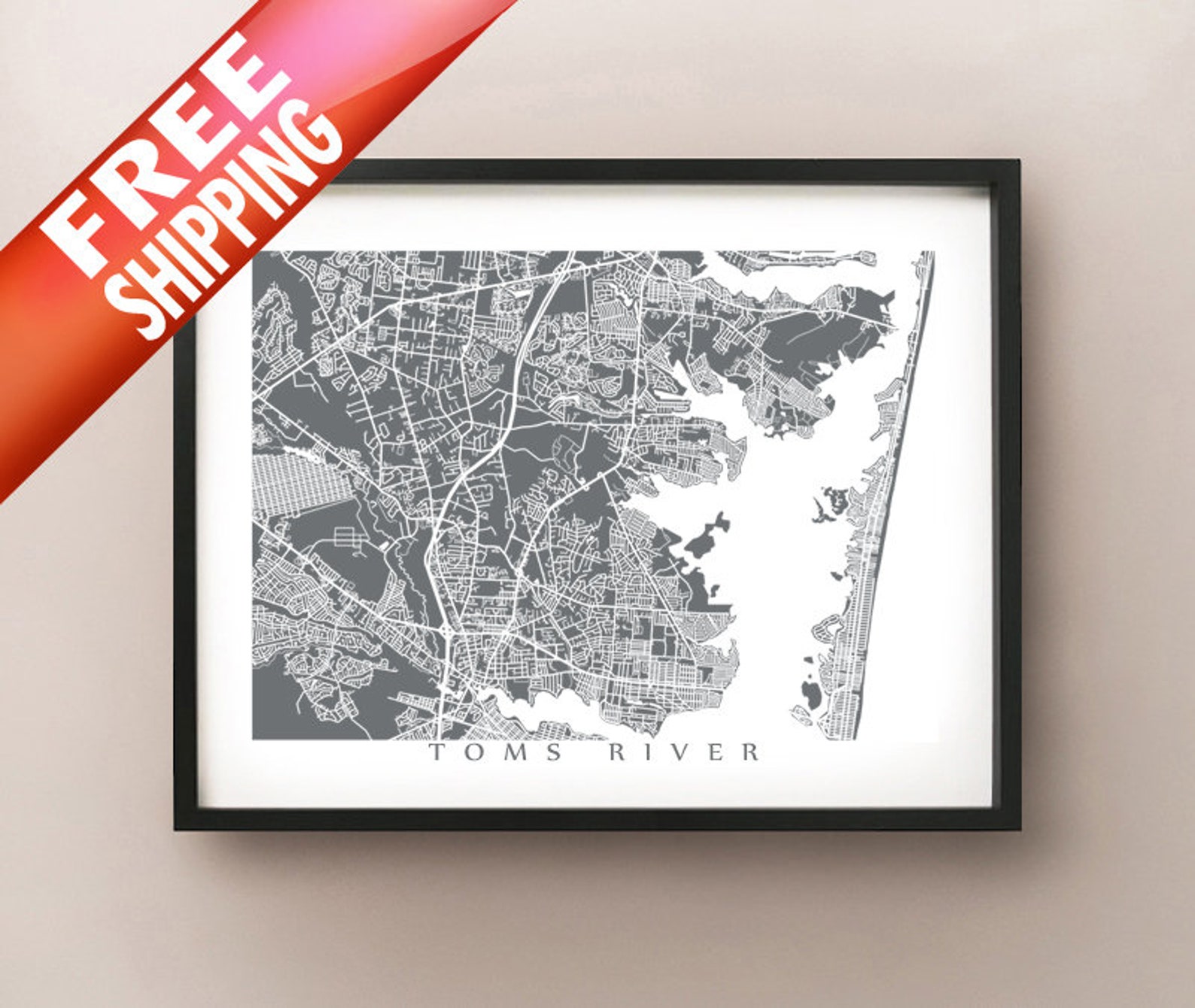 Toms River NJ Map Art Ocean County New Jersey Poster Print - Etsy