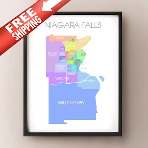 Niagara Falls, ON Carte - Impression des quartiers colorés