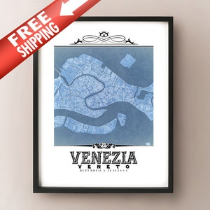 Venezia Vintage Style Blueprint Map Art Print - Venice, Italy City Map Decor
