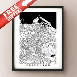 Edinburgh Map Print - Affiche en noir et blanc - Ecosse