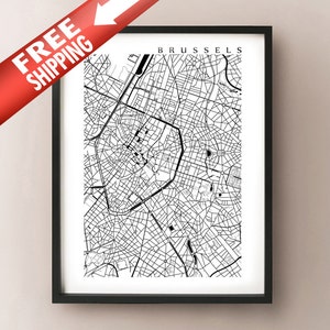 Bruxelles Map Print - Art du Mur Noir et Blanc