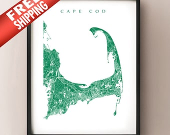 Cape Cod Map, Massachusetts Art Poster Print