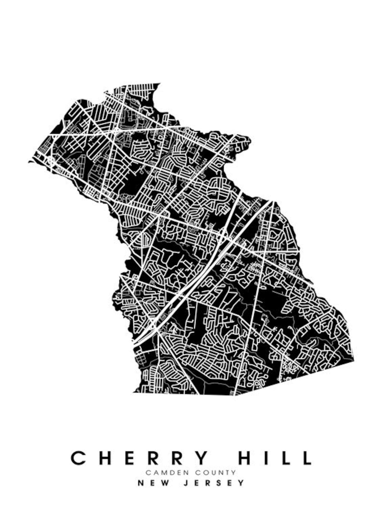 Cherry Hill NJ City Limits Map Print Etsy