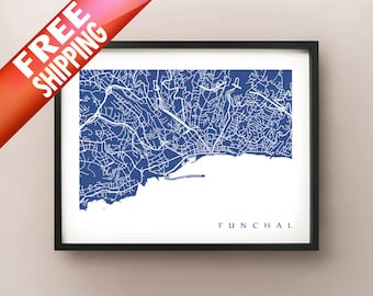 Funchal Map Print - Madeira Art Poster