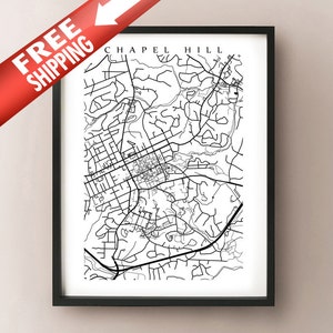 Impression de carte de Chapel Hill - Noir et Blanc - Affiche de la Caroline du Nord